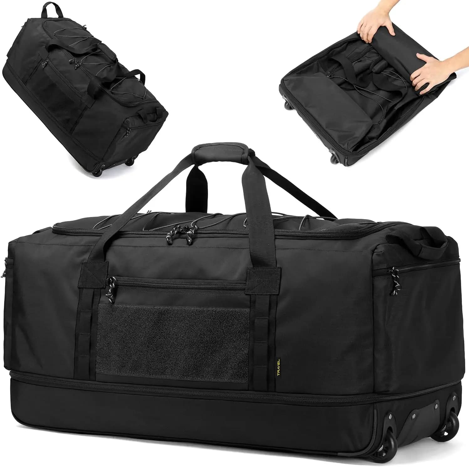 Extra Large Baseball Bag With Wheels Collapsible Rolling Travel Duffel Bat Gear Organizer Heavy Duty Equipment Storage Bag For Softball Hockey Basketball Football Soccer Volleyball