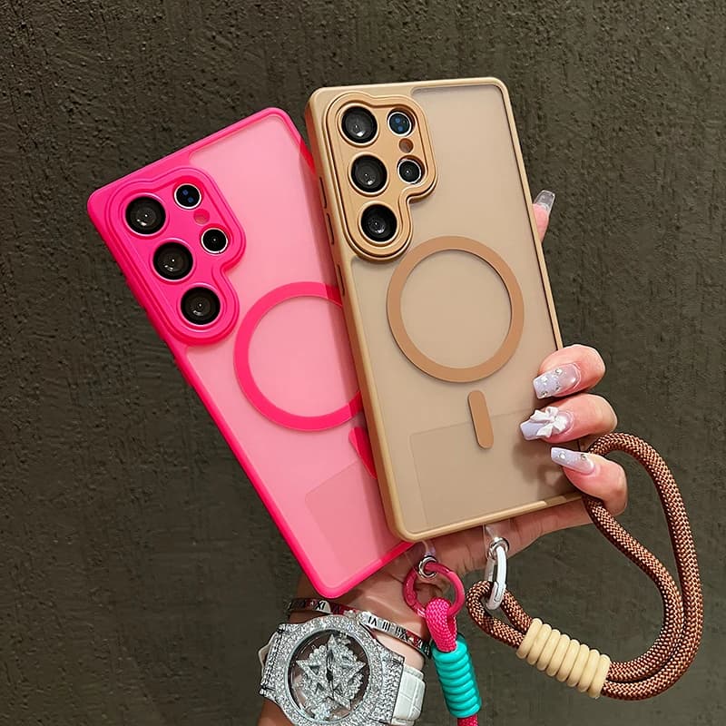 Luxury Hard PC For Magsafe Magnetic Phone Case For Samsung Galaxy S26 S25 S24 S23 S22 Ultra With lanyard Wireless Charge Cover
