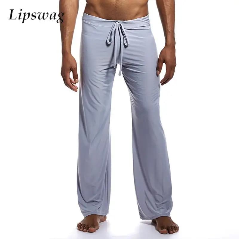 Homewear Mens Breathable Pants Pajama Summer Casual Comfortable Ice Silk Soft Pants Men Leisure Solid Color Loose Straight Pants
