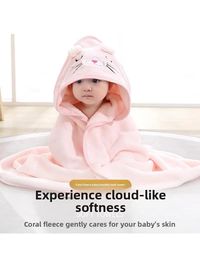 Children's Bath Towel, Coral Apple Bathrobe with Hood Embroidered in Cartoni Animati, Anti-Strap, for Newborns