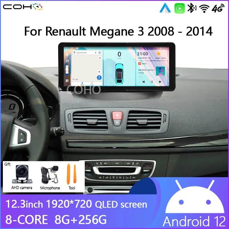 Android12 12.3 pollici per Renault Megane 3 Fluence Samsung SM3 2008-2014 navigazione autoradio 7862s 8-core 8 + 256G 1920*720 carplay
