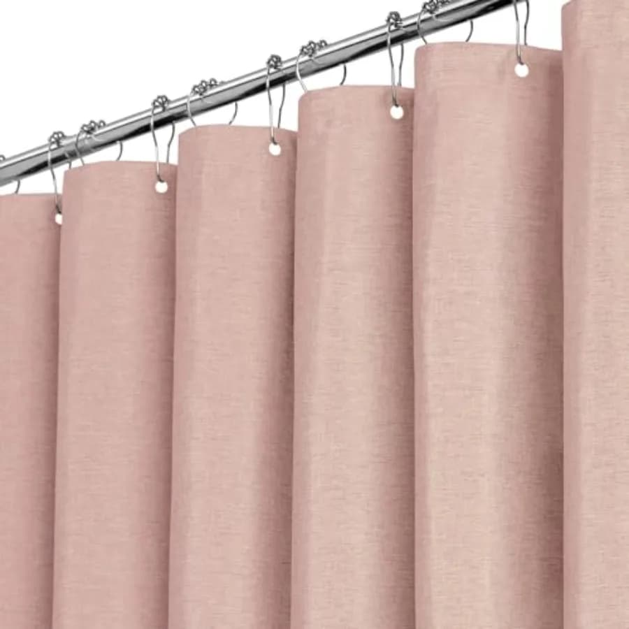 Blush Fabric Shower Curtain - Linen Textured Weighted Cloth Shower Curtain Set with 12 Plastic Hooks, Machine Washable, Hotel S