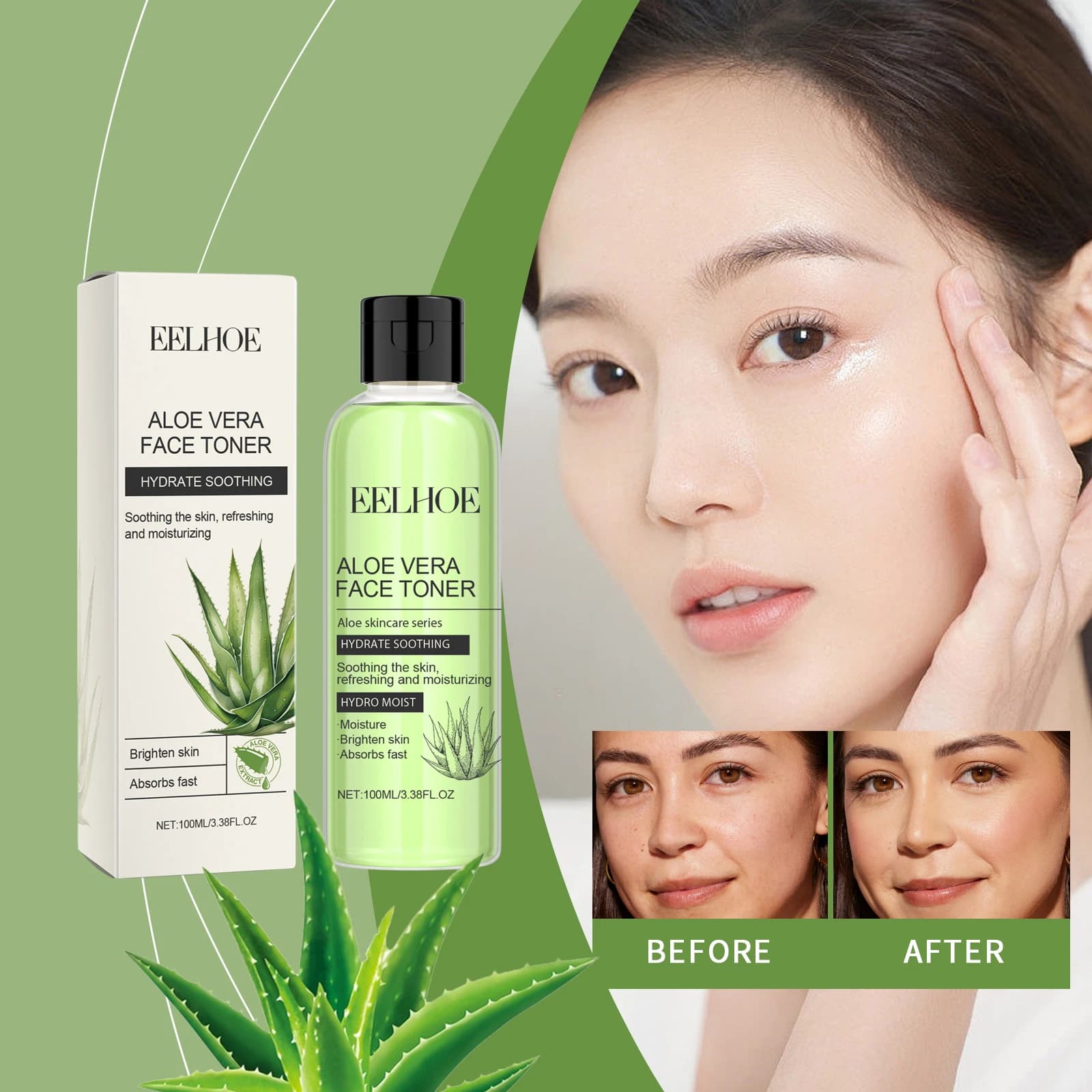 EELHOE Tonico viso all'aloe vera Lozione idratante lenitiva per la pelle Idratante nutriente per il viso Cura delicata della pelle senza alcol