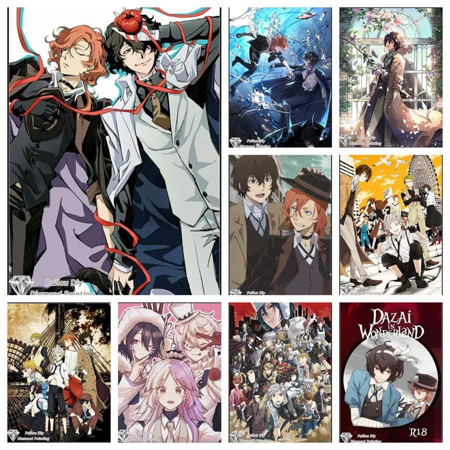 Bungou Stray Dogs Kit pittura diamante fai da te ricamo trapani completi Chuuya Dazai Atsushi Comics Art punto croce mosaico Home Decor