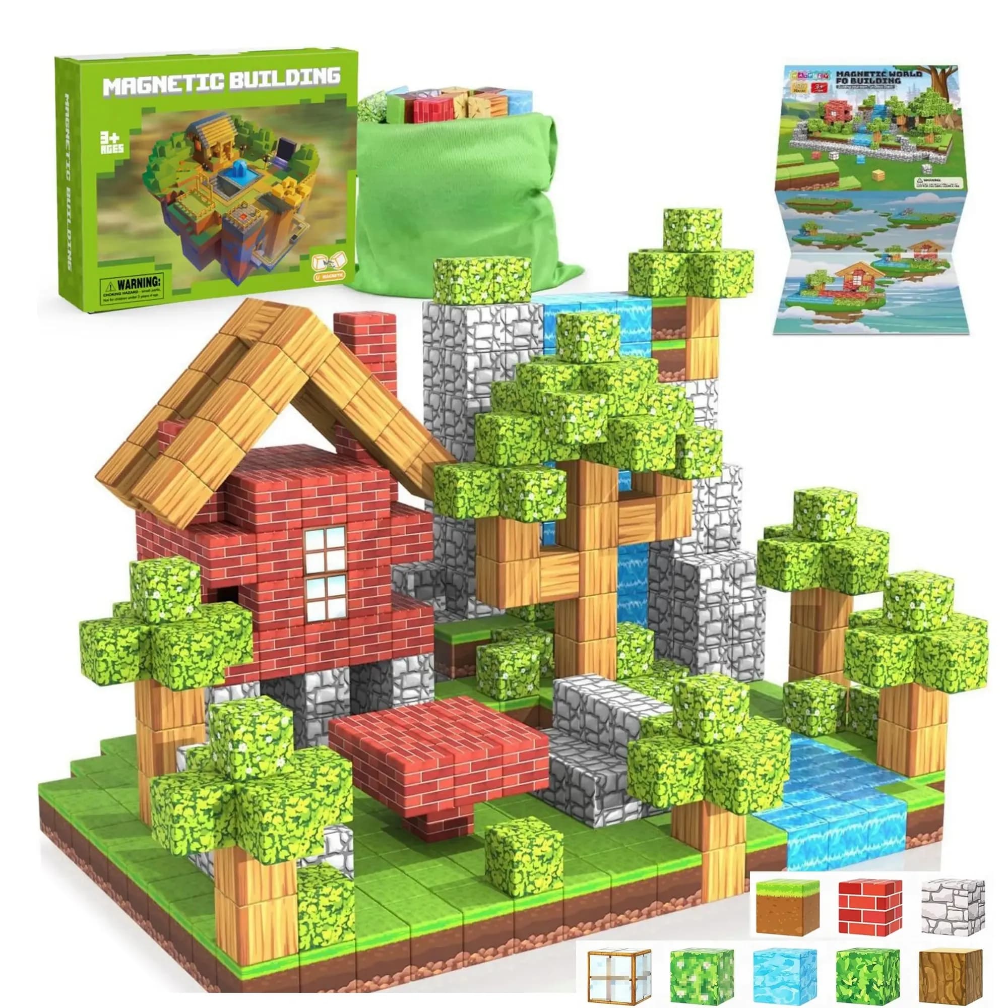 Giocattoli Montessori STEM Ancient Woods Base, 145 Pezzi di Piastrelle Magnetiche, per Bambini dai 3-8 Anni, Blocchi da Costruzione per Gioco Creativo e Sensoriale
