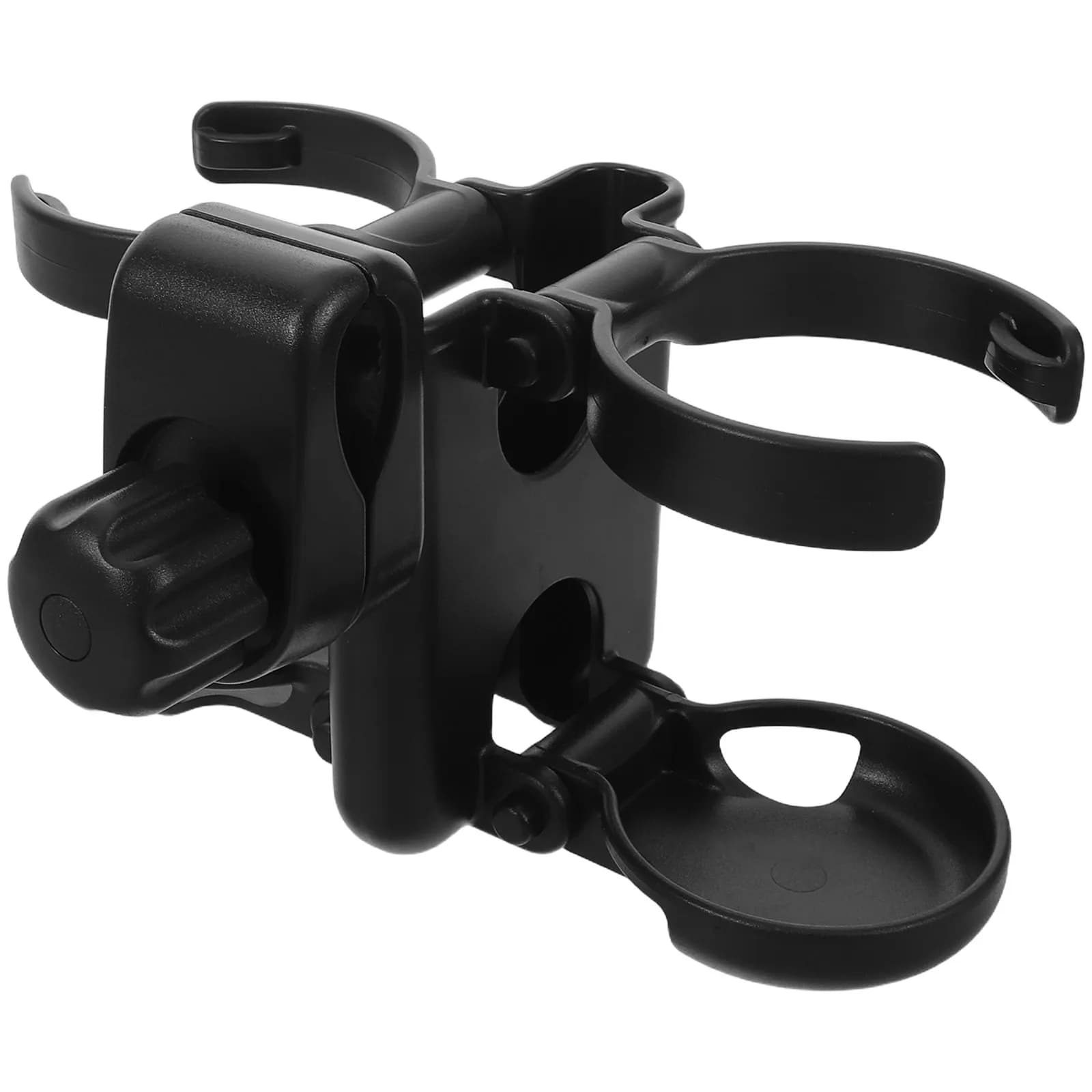 Portabicchieri Universale per Passeggino, Deambulatore, Sedia a Rotelle, Carrello - Nero, Design Stabile con Morsetto, Porta Bevande per Esterni