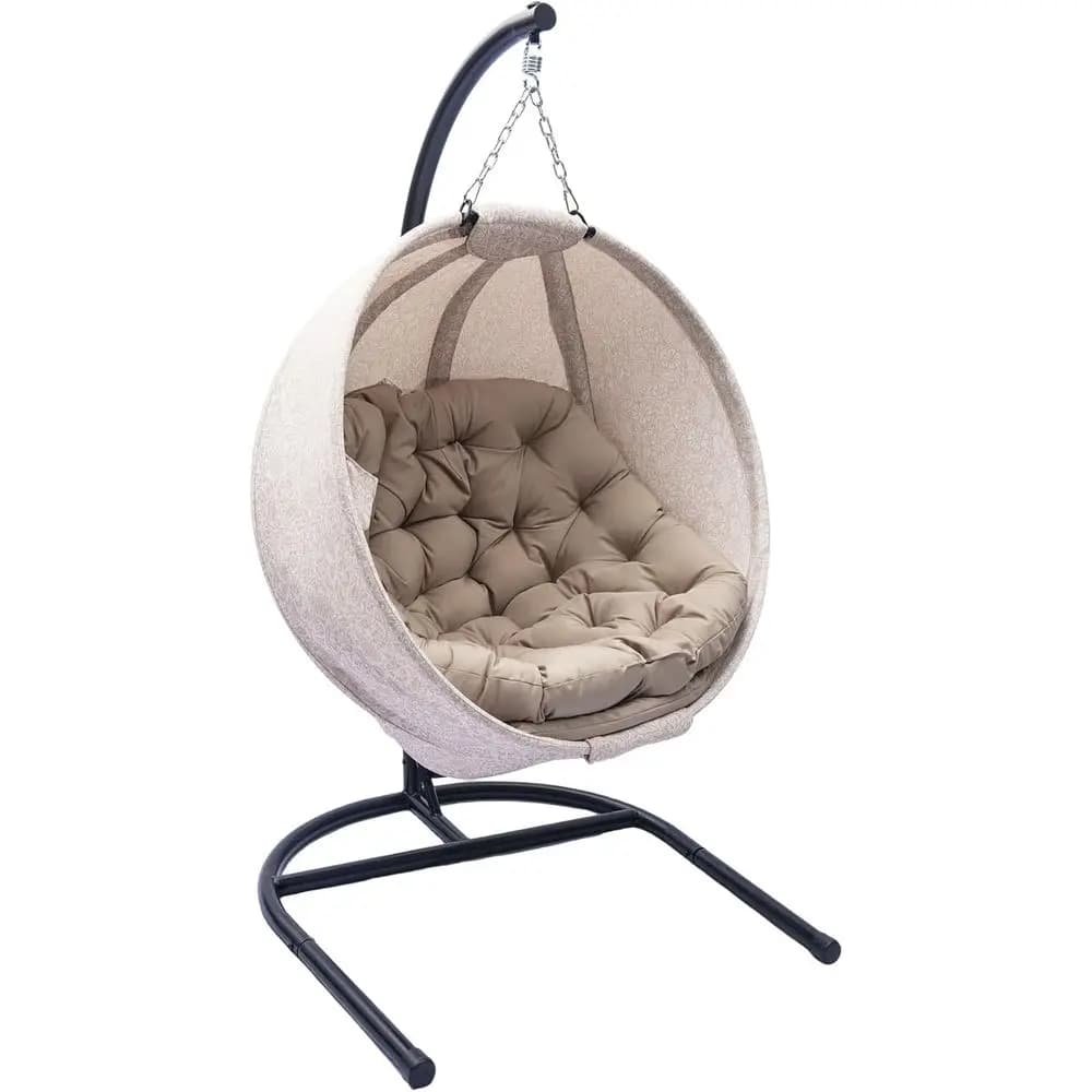 Swivel ball chair with cushions: outdoor seat weatherproof for patio, balcony or living room (yellow support)