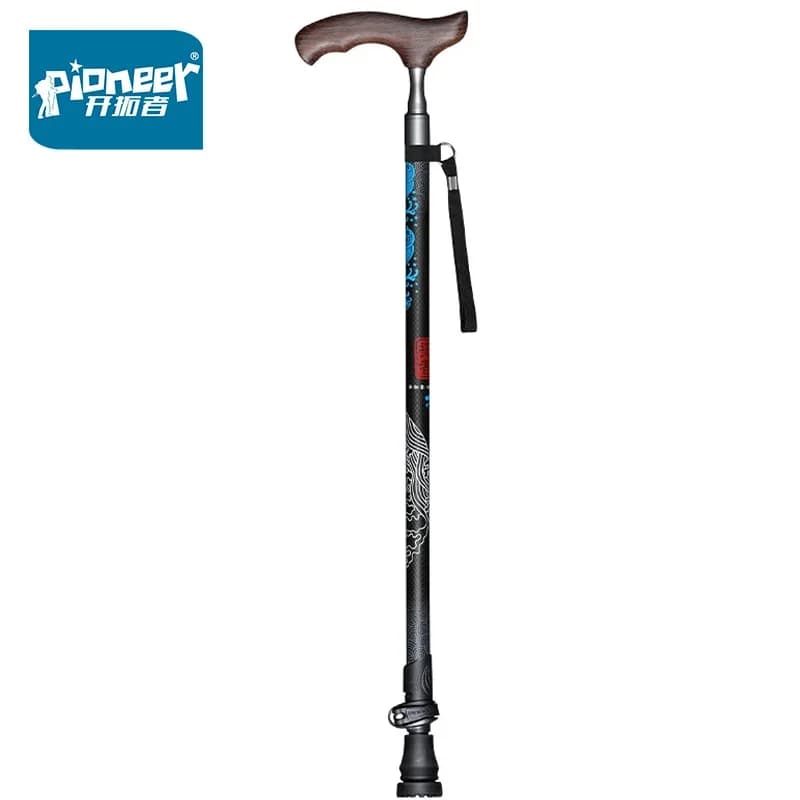Pioneer 1 pcs Walking poles with wooden T handle Old ultralight carbon fiber trekking pole Outdoor camping Hiking Climbing LRZ001