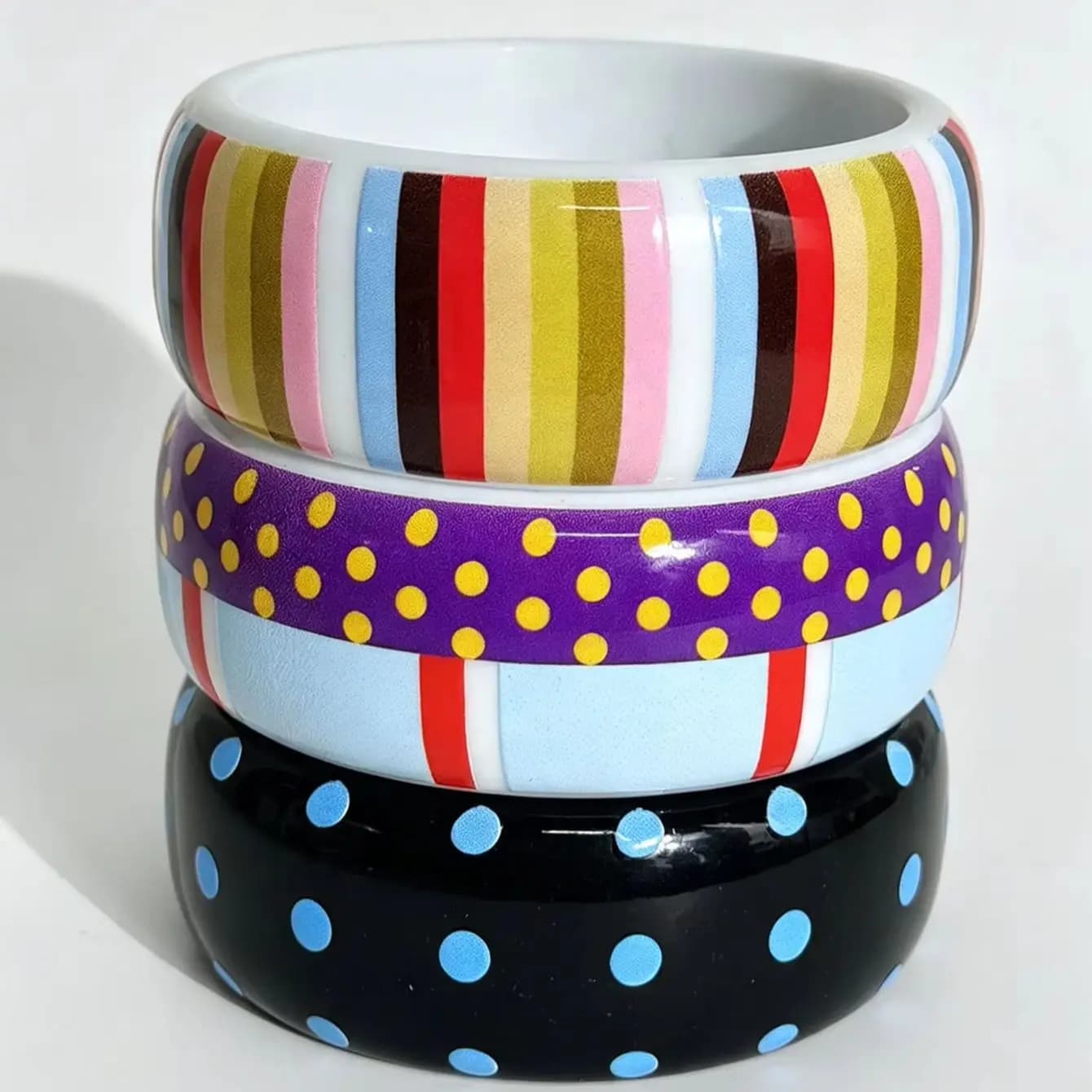 Black Base Light Blue Dot Glossy Bracelet Street Check Music Festival Selfie Trend Multi-layer Stack Matching Women Jewelry