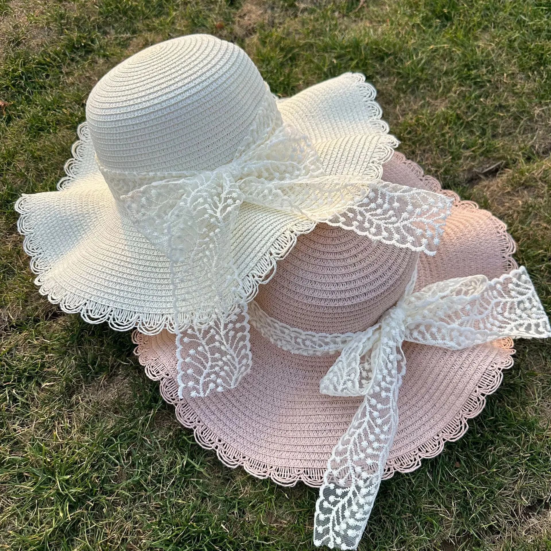 French Sweet New Country Style Bowknot Straw Hat for Women, Summer Beach Vacation Sun Protection Cap