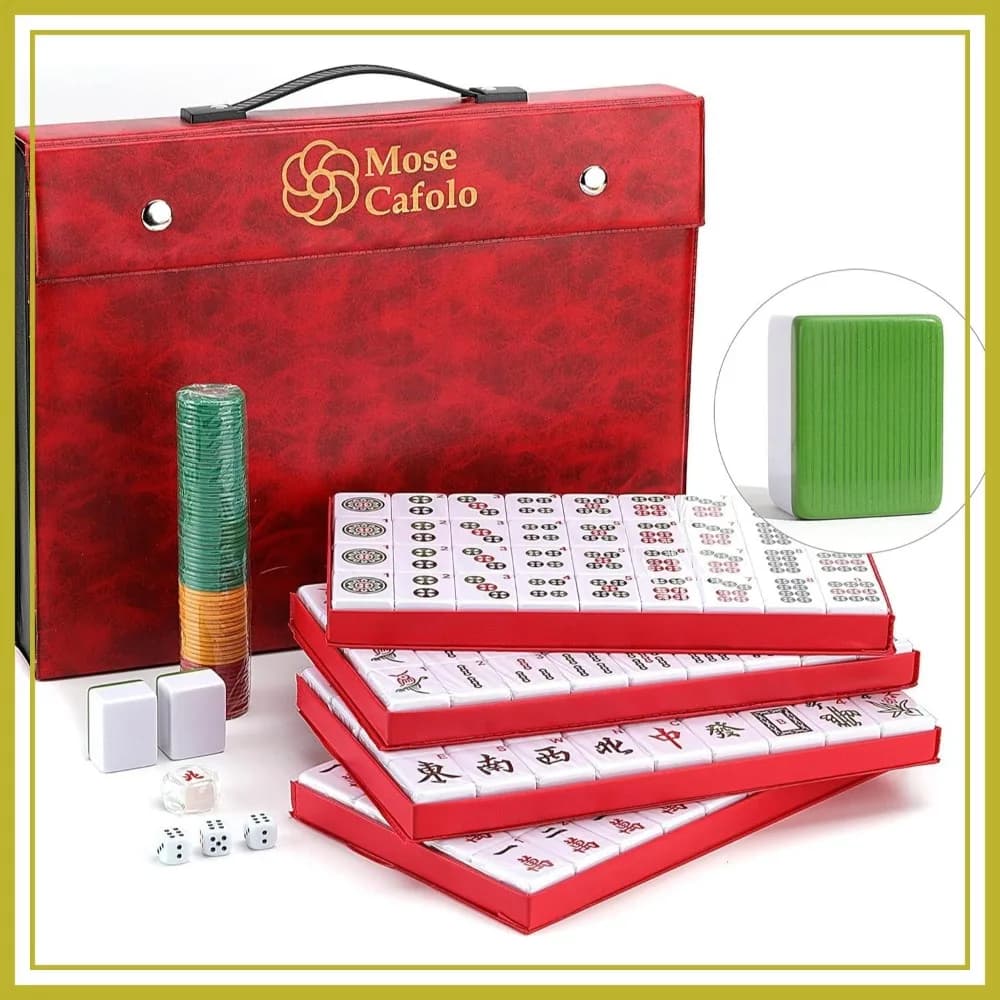 Set Professionale di Mahjong Cinese con 146 Tessere Numerate di Grandi Dimensioni e Valigetta da Viaggio, Set Completo di Tessere Mahjong