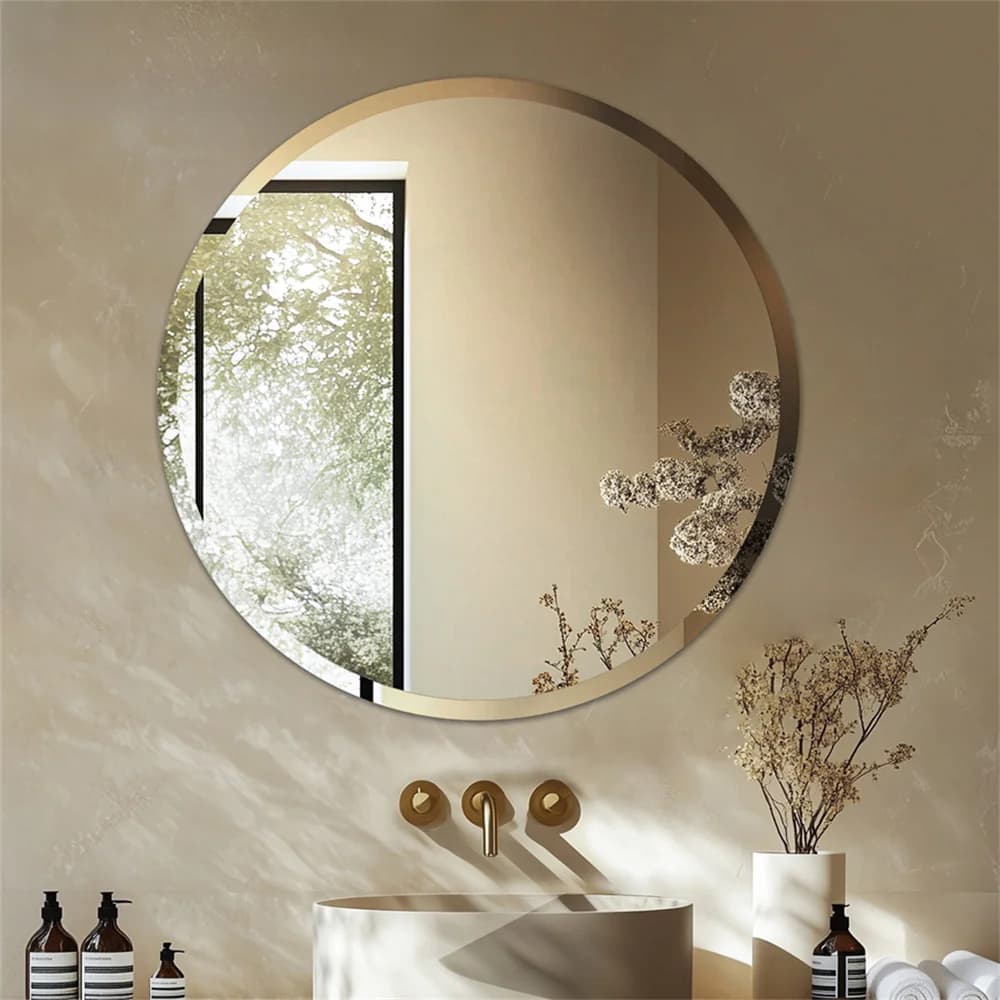 Wisfor specchio da parete rotondo senza cornice da 60cm con specchio da bagno con bordo smussato per soggiorno, bagno, ingresso