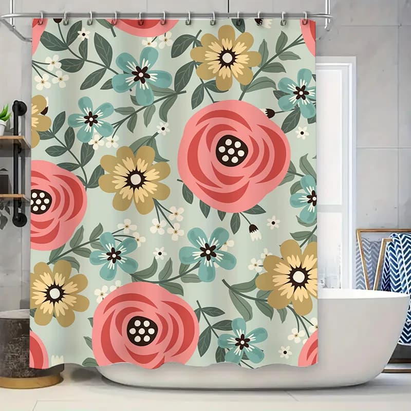 Tenda da doccia floreale con rose rosa Decorazioni per la casa moderne per il bagno Copri tappetino da bagno in tessuto stampato impermeabile Dimensioni 72x84 pollici