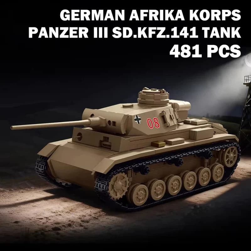 Modello di Carro Armato Tedesco Panzer III Sd.Kfz.141 dell'Afrika Korps della Seconda Guerra Mondiale, Blocchi da Costruzione per Appassionati, Giocattolo, Regalo di Natale
