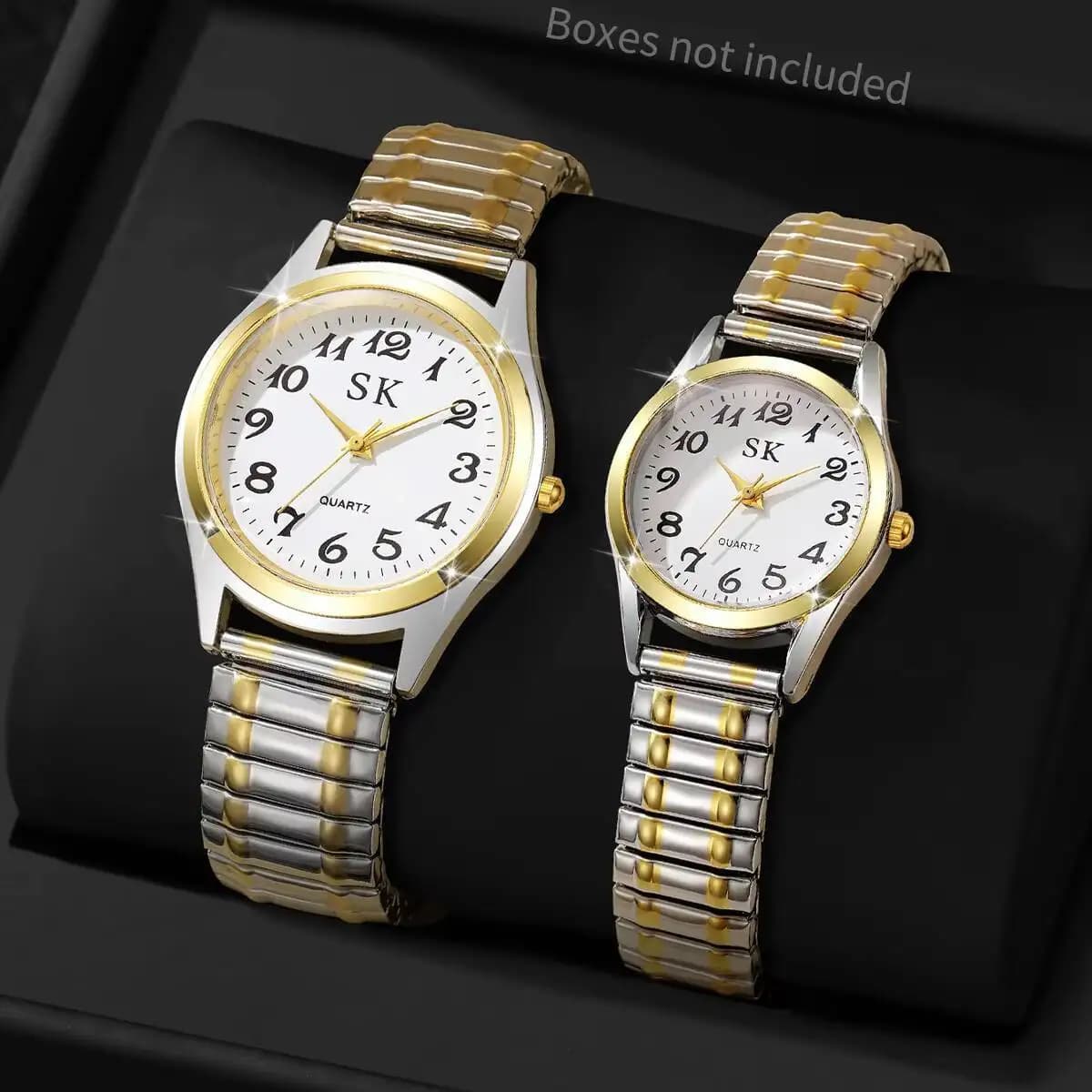 2 pcs/set fashionable torque watches women's luxury elastic strap watches men's quartz wrist watches (without box)