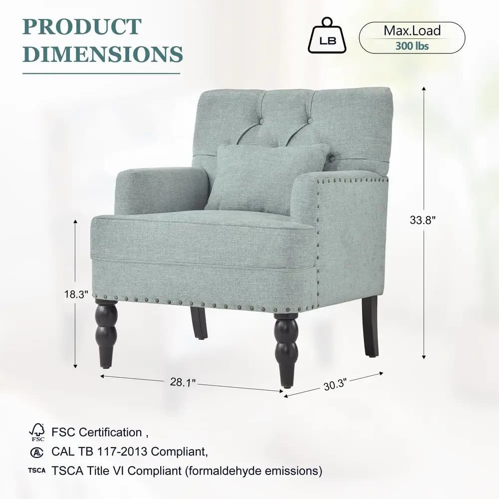 Set di 2 Poltrone Accent, Set di 2 Poltrone Club Trapuntate con Cuscino Lombare, Poltrona Imbottita con Bottoni, Sedie Divano in Tessuto di Lino per