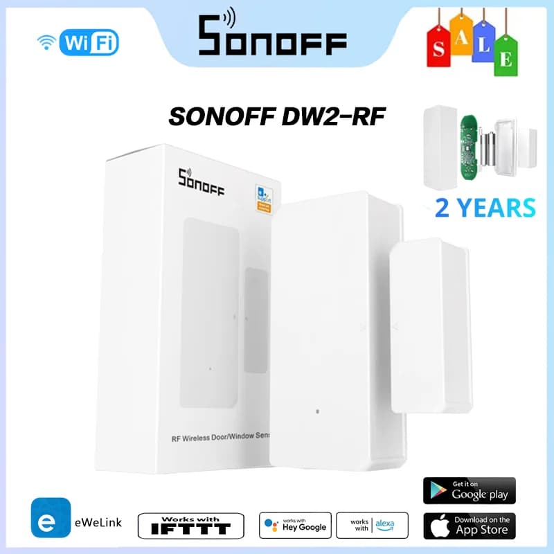 SONOFF DW2 RF 433 Mhz Wireless Sensore per porte e finestre Avvisi di notifica per Smart APP Allarme di sicurezza domestica Funziona SONOFF RF Bridge