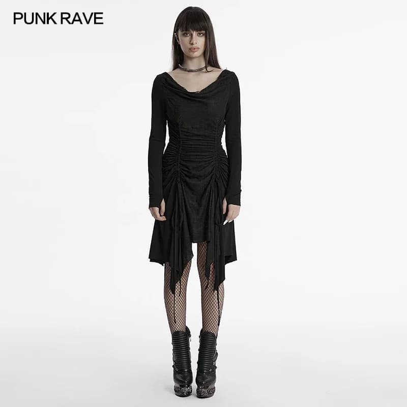 PUNK RAVE Punk da donna Morbido e confortevole Distressed Rilassante Abito con colletto altalena Bauli irregolari Abiti sexy con spalle scoperte