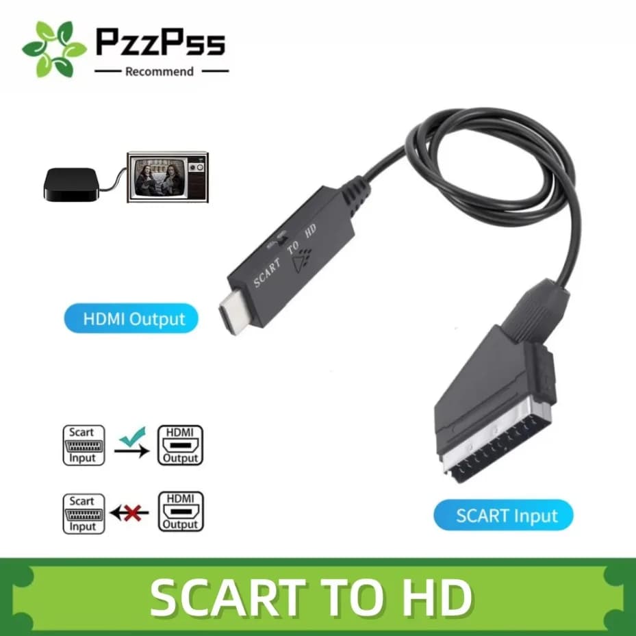 1M HDMI Scart Converter, 1080P HDMI Scart with Scart Input Cable, HDMI Output Port for HDTV STB VHS Xbox PS3 DVD