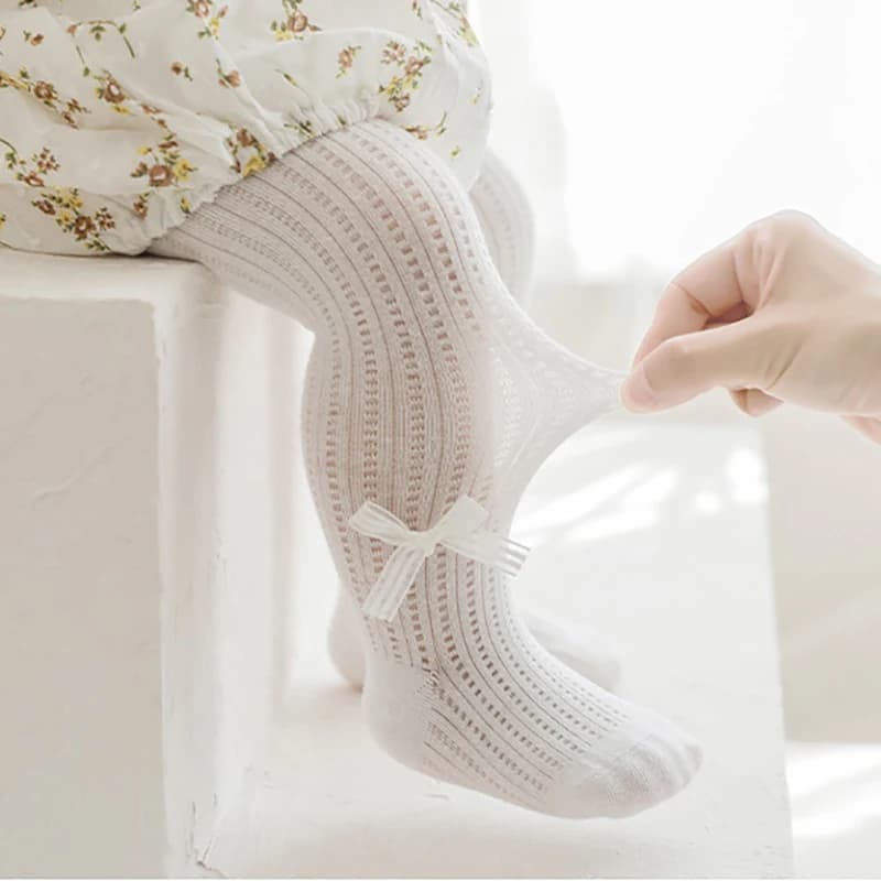 Collant per bambini estivi MILANCEL collant sottili pantaloni per bambini con fiocco in rete da ragazza 0-8Y