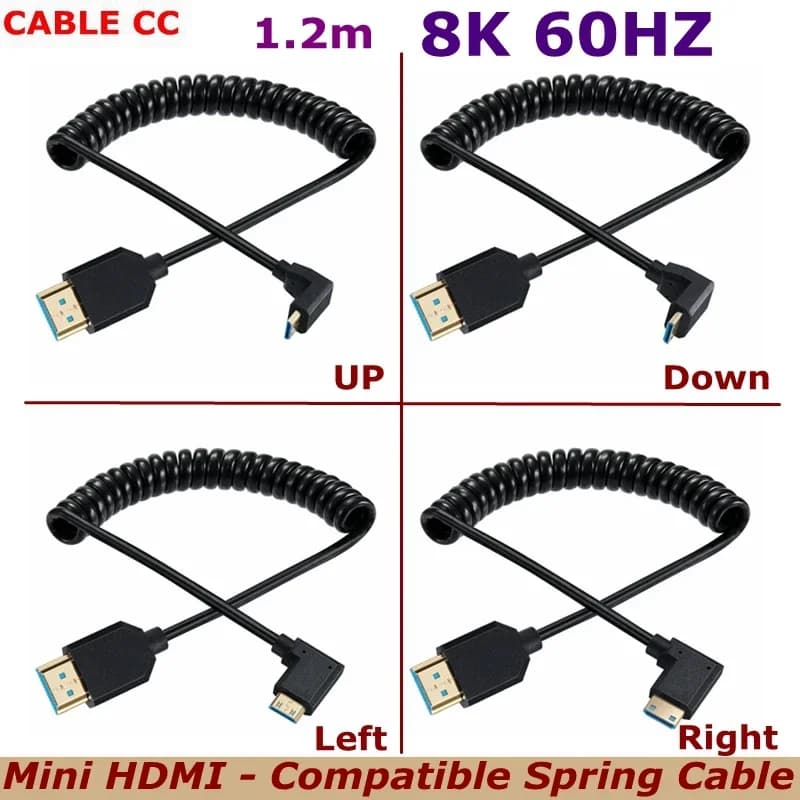 For Computer TV Digital Camera New 1.2m HD 8k@60hz 90 Degree Angle Mini HDMI-Compatible Coiled Cable HDTV-2.1