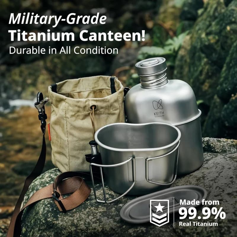 Borraccia Keith in titanio per campeggio all'aperto, escursionismo, cantina Ti3060, kit da mensa, set di borracce militari - Nuova custodia ultraleggera