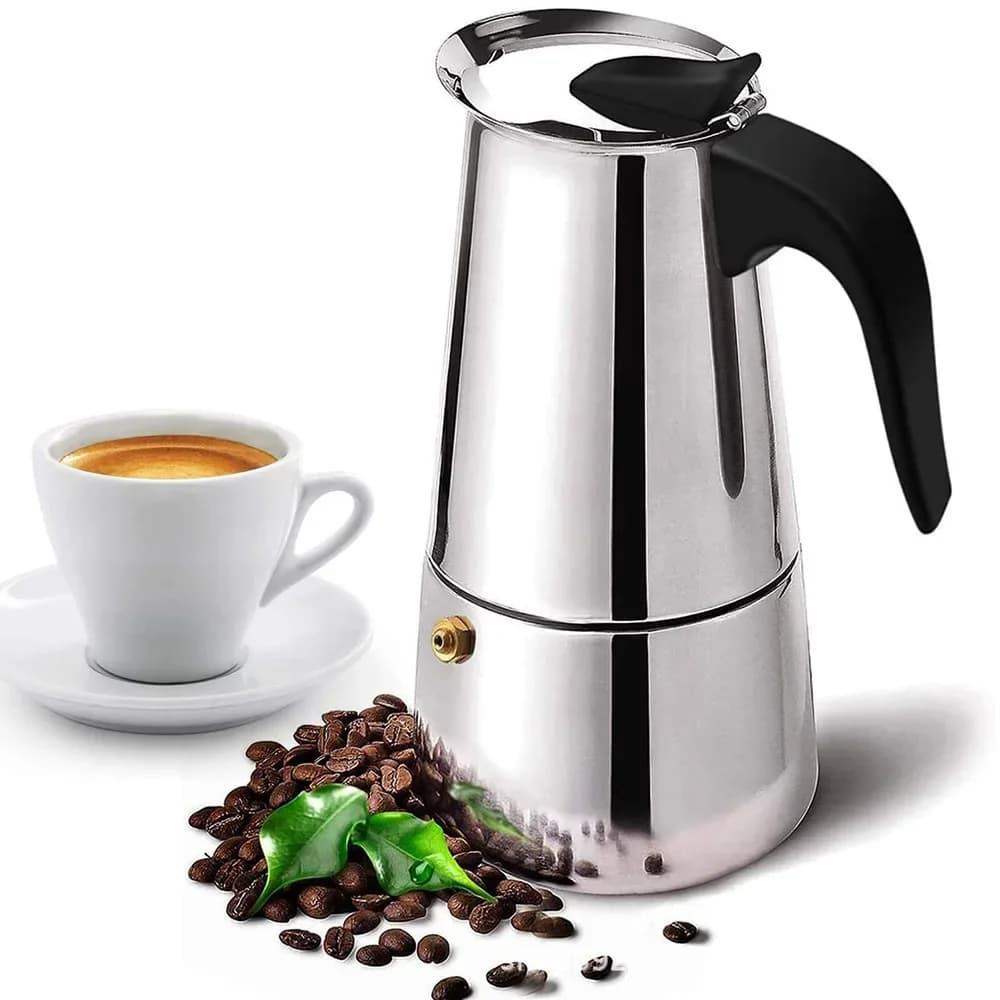 Caffettiera Moka Premium in Acciaio Inossidabile 2/4/6 Tazze, Caffettiera Espresso Italiana da Fornello per Casa e Cucina, con Filtro