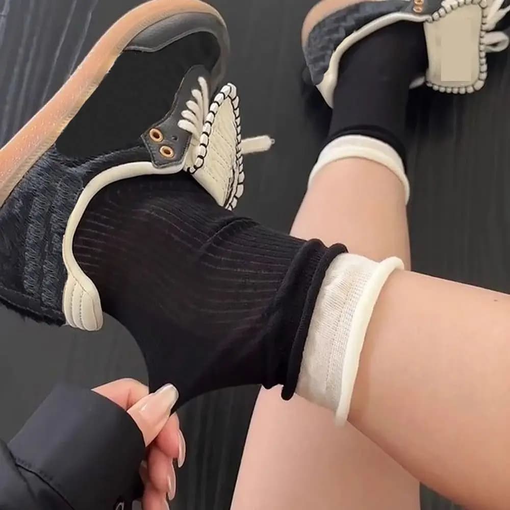 Versatile Cotton Mid-tube Socks Breathable Comfortable Double Ribbed Socks Morandi Color Long Pile Stocking