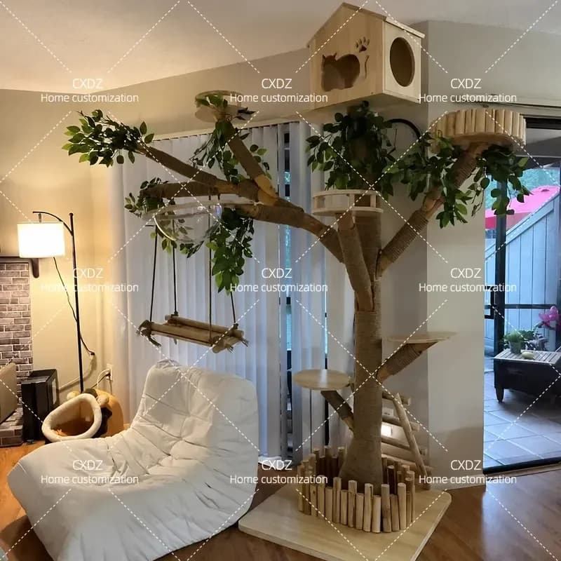 Cat Climbing Frame with Integrated Nest and Scratching Board Durable Wear Resistant Cat Tree House Furniture for Indoor Pets
