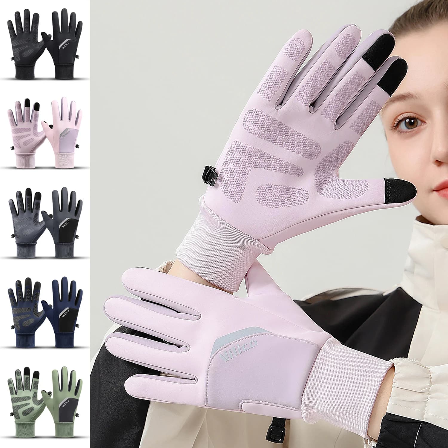Winter Cycling Gloves with Touch Screen, Bicycle Gloves, Scooter, Motorcycle, Ski, Windproof and Hot for Open Activities