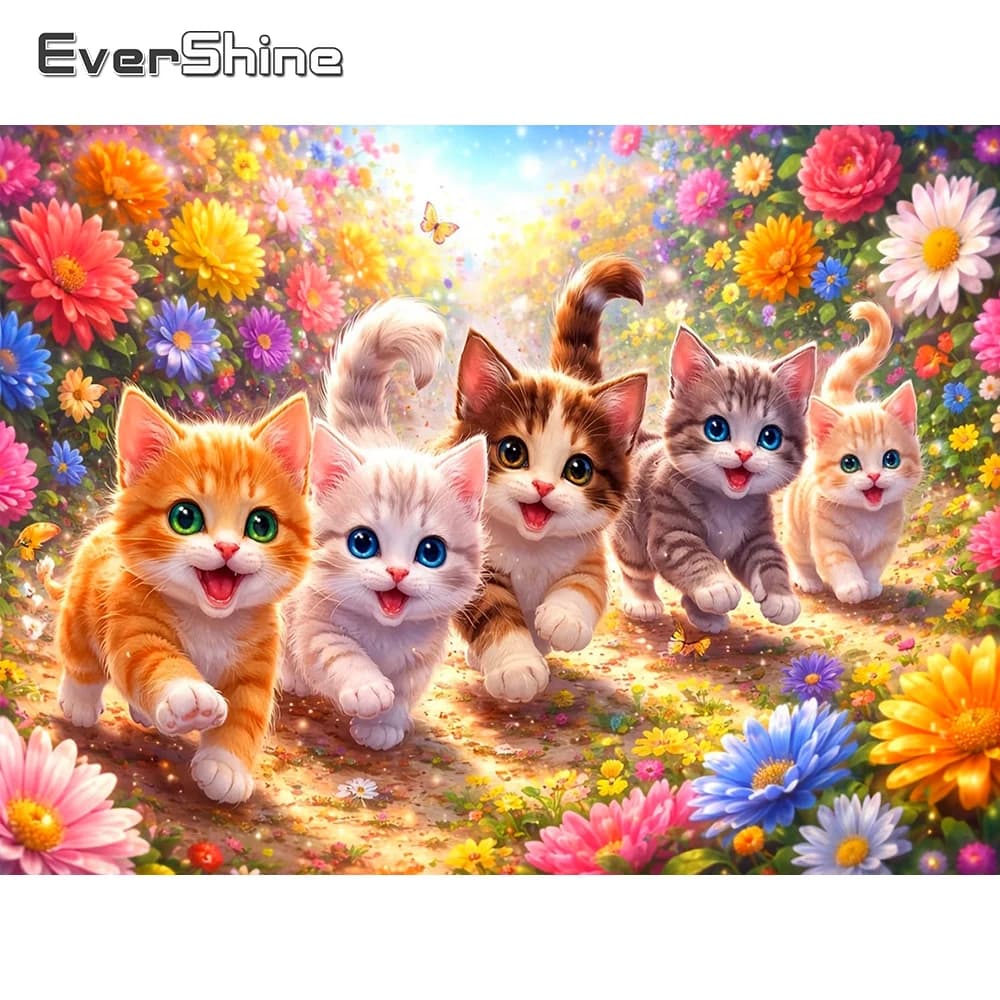 EverShine Nuovo Arrivo Pittura Diamantata Gatto Full Drill con Diamanti Quadrati, Quadro Animale con Strass, Mosaico Margherita, Regalo per Bambini