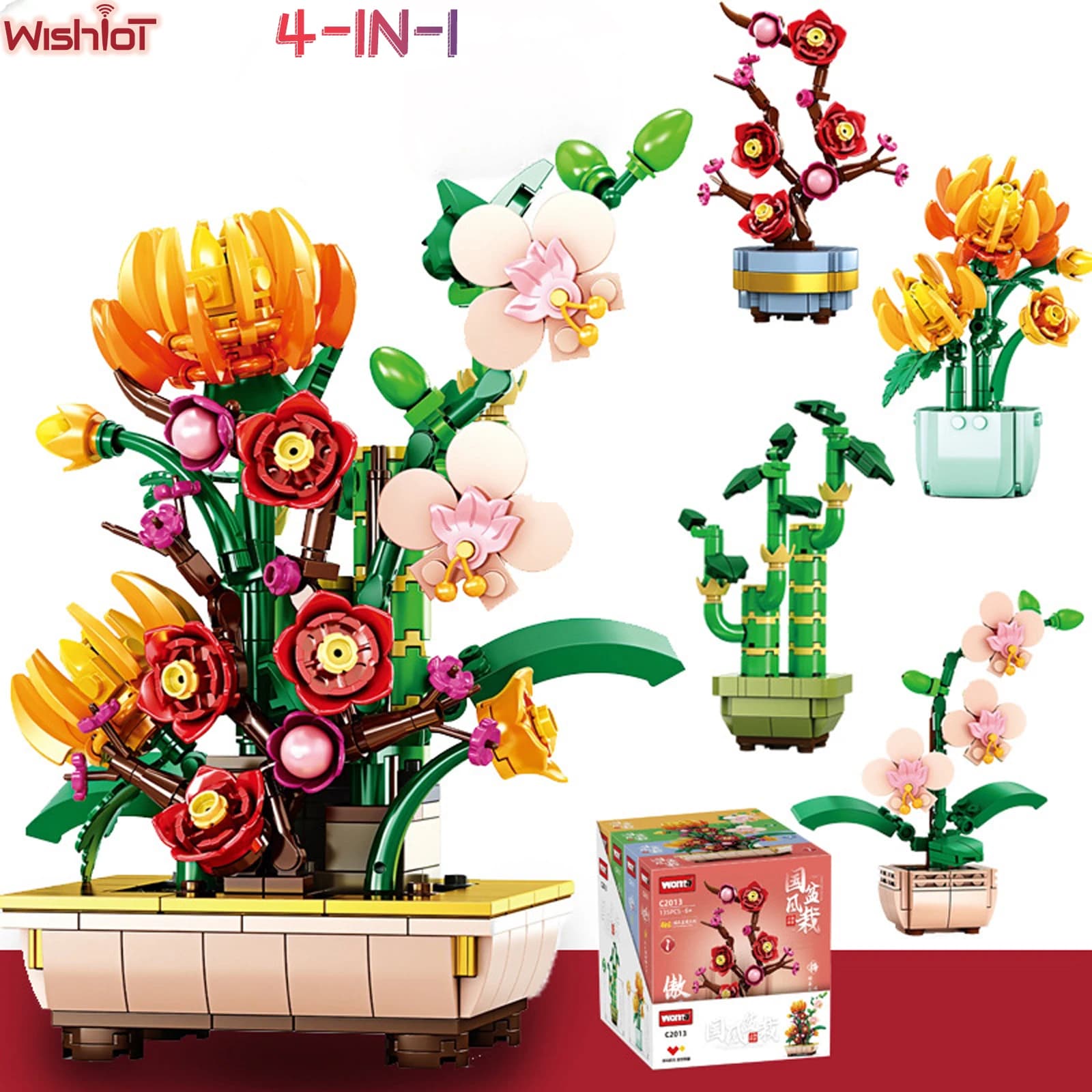 MOC Potted Plant Plum Orchid Bamboo Chrysanthemum Building Blocks Simulation Flowers Home Decor Kids Handmade Toys Girls Gifts