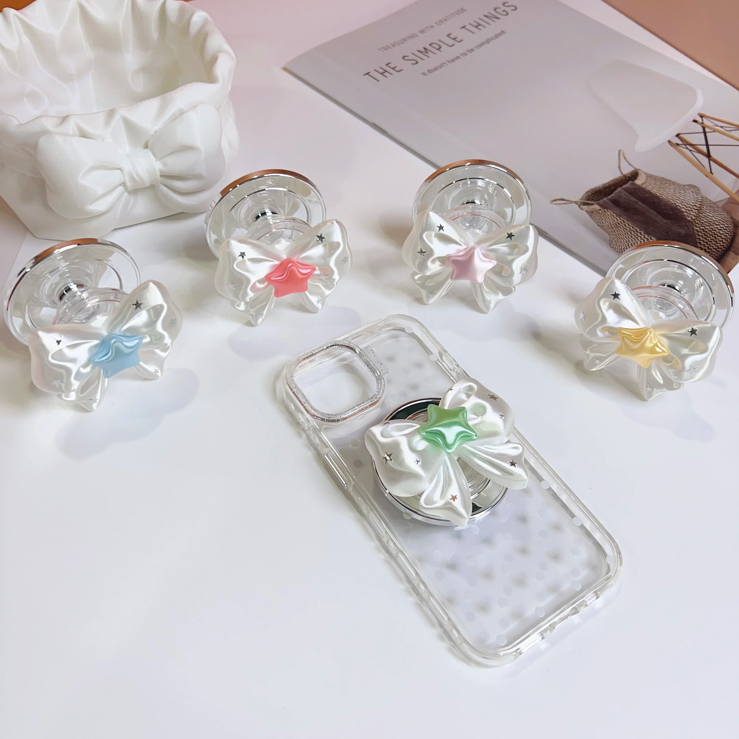 Airbag Magnetic Kickstand Phone Grip Holder Expandable 3D Bow Airbag Pop Socket 360° Rotatable Anti-Slip Ring Hand Grip Stands