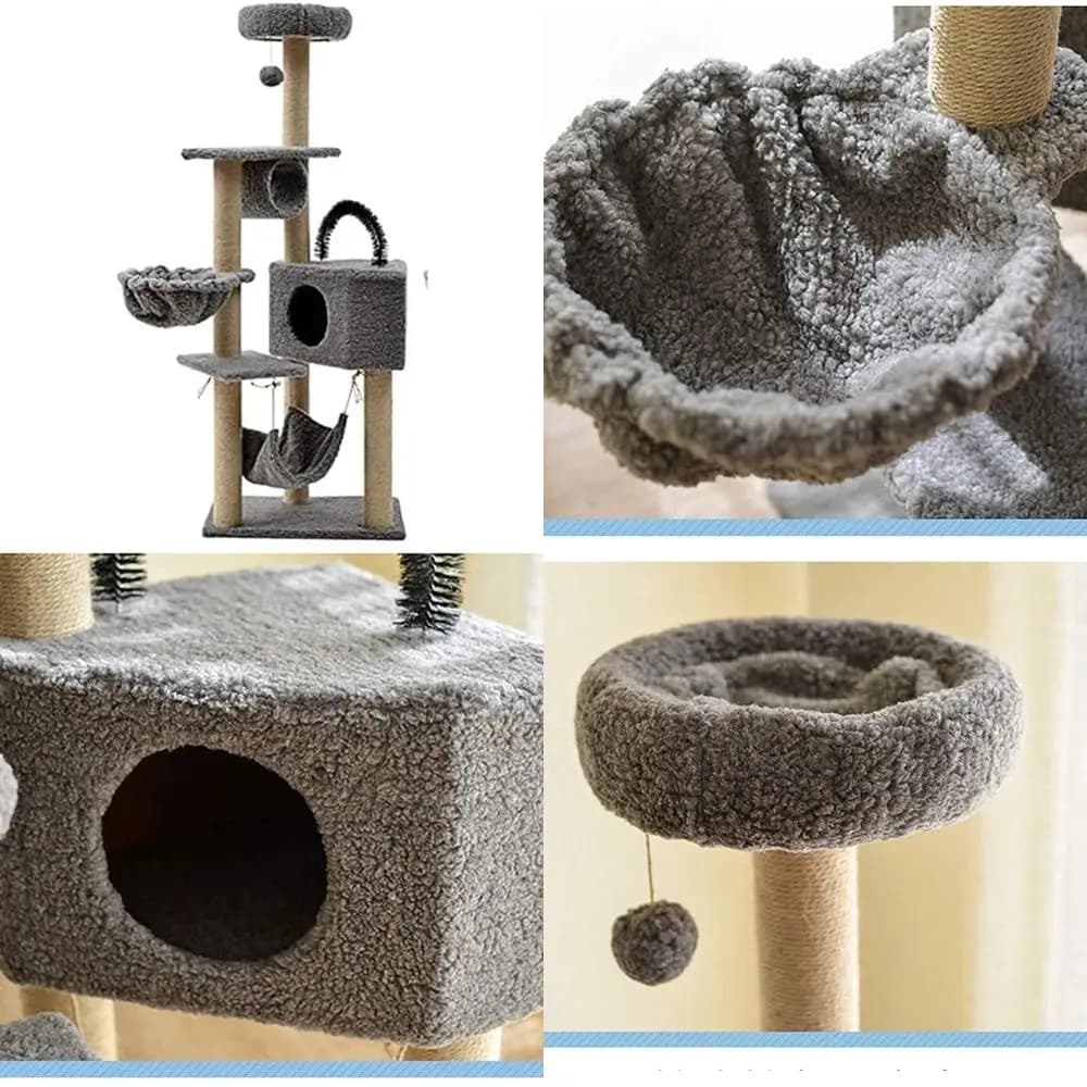 Torre per albero per gatti in sisal con condo di peluche e giocattoli oscillanti per graffiare e giocare LPZ24815