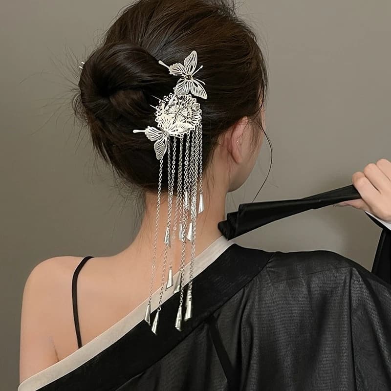 Nuovo stile cinese farfalla forcina da donna in metallo forcina per capelli copricapo stile antico nappa forcina per capelli di fascia alta la testa