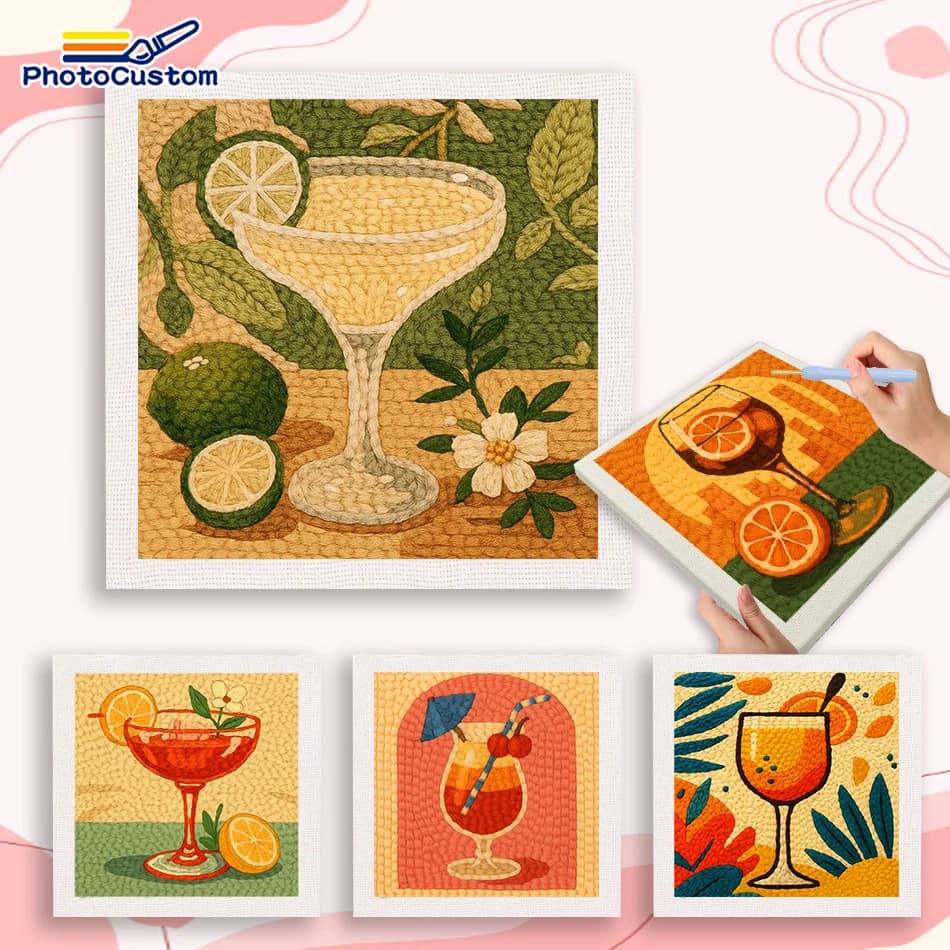 PhotoCustom Orange Punch Needle Kit Home Wall Art Decor Art Kits For Adults Fruit Punch Needle Supplies Abstract Crafts Gift