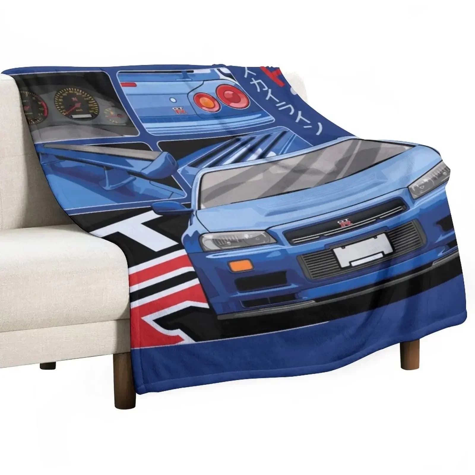 Coperta Skyline GTR R34 Blue Drawing Vector, coperta in pelliccia sintetica, copriletto