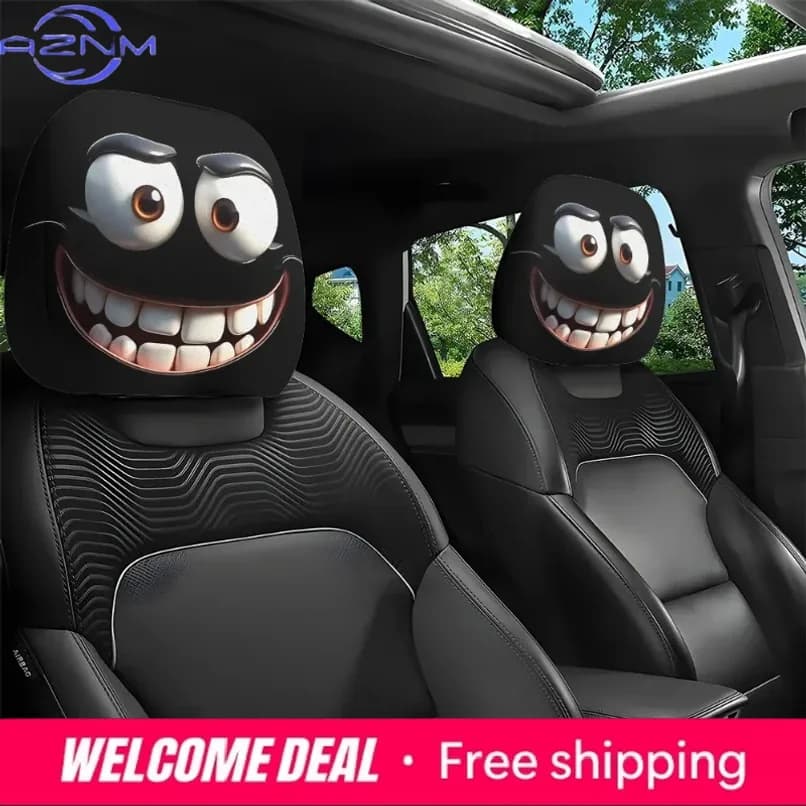 2 copri poggiatesta per auto con stampa divertente di cartoni animati con occhi grandi, adatti per viaggi e pendolarismo quotidiano, per le vacanze di Halloween e Natale
