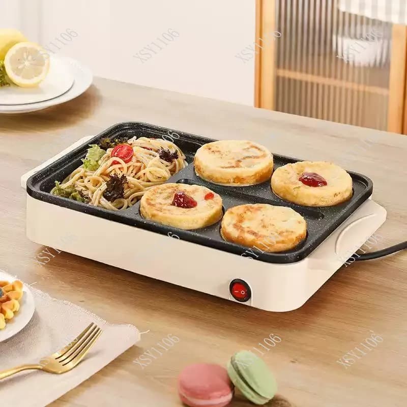 Non-Stick 6-Hole Egg Hamburger Maker Electric Frying Pan for Breakfast Pancake Cooking