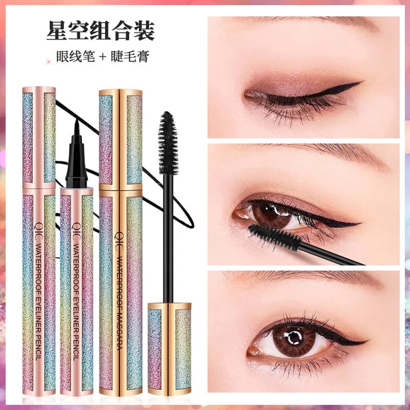 Set Trucco Starry: Mascara e Eyeliner Impermeabili, Allunganti, Lunga Durata, Senza Sbavature, per Ciglia Naturali - Strumento di Bellezza
