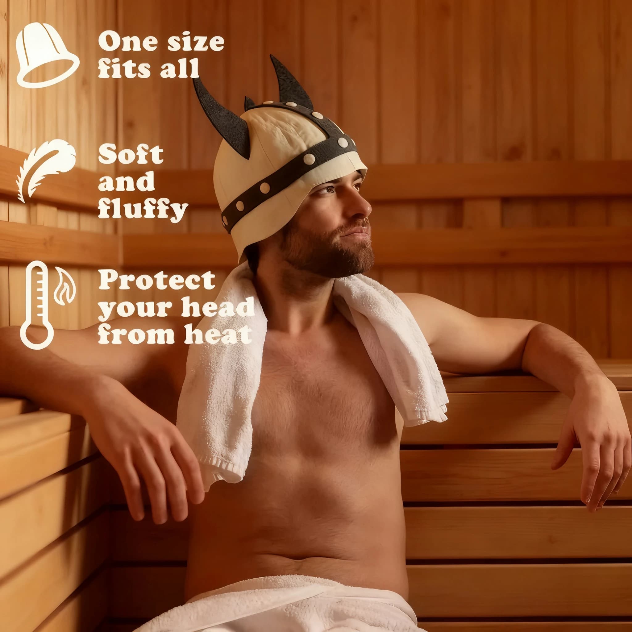 White Grey Viking Horn Wool Felt Sauna Hat Rivet Decor Heat Resistant Russian Banya Cap SPA Steam Bath Headwear Unisex