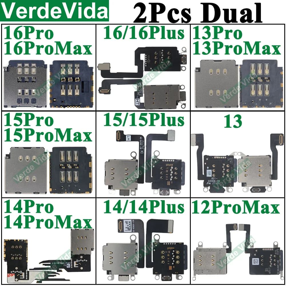 Adattatore interno presa doppia slot per scheda SIM da 2 pezzi per iPhone 11 13 Pro Max 14 15 16 Plus 12 Mini XR lettore di schede SIM con cavo flessibile