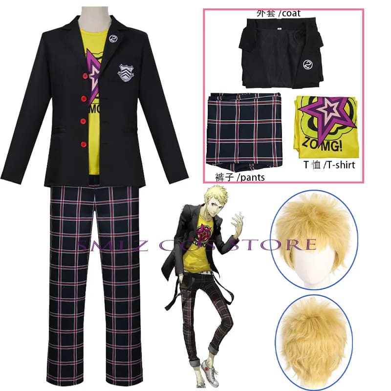Ryuji Sakamoto Cosplay Game P5 SKULL Cosplay Costume Men Uniform Sculpture Halloween Carnival Dress Ryuji wig for Men