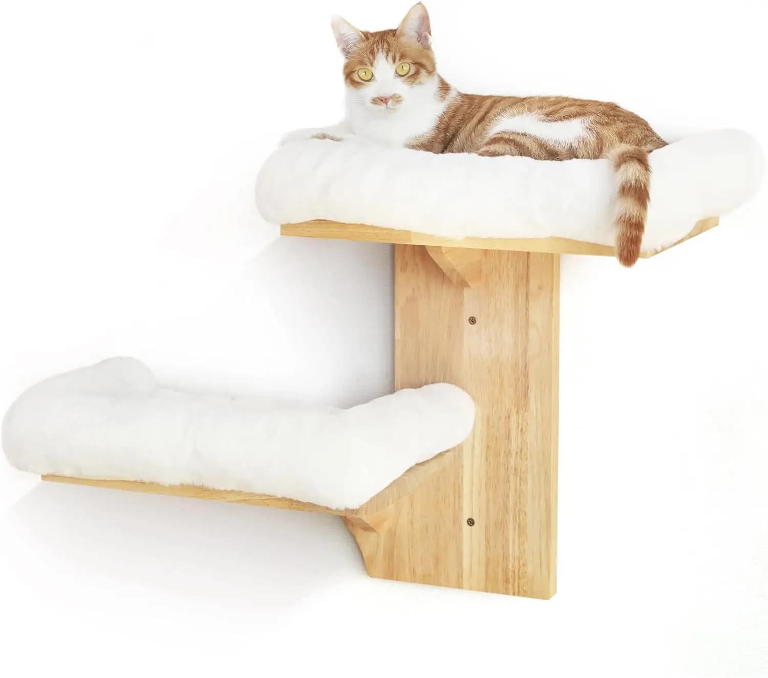 Mensole da Parete per Gatti, 2 Piattaforme a Forma di Albero con Cuscino Morbido, in Legno di Gomma Massiccio per Arrampicarsi, Giocare e Riposare