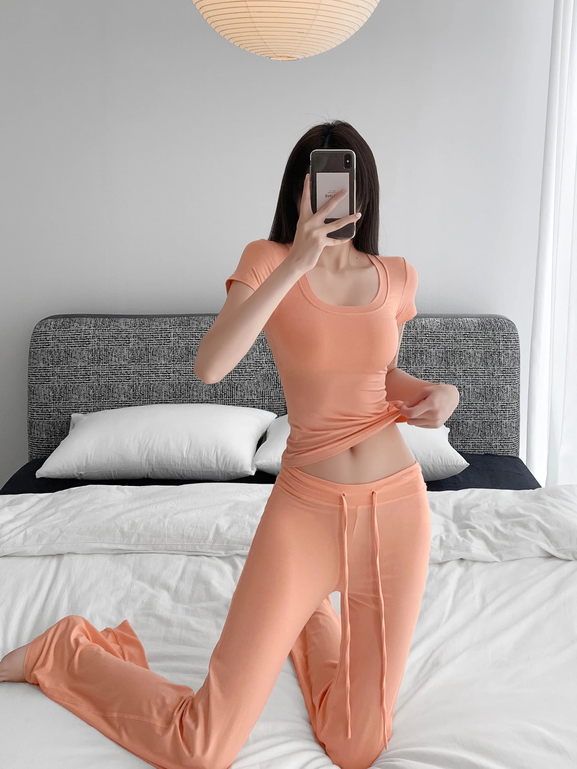 Pure Desire Sexy Low Cut U Neck Bodycon Short Sleeve T Shirt Women's Spring Autumn Tight Fit Outerwear Top by Zhang Zi