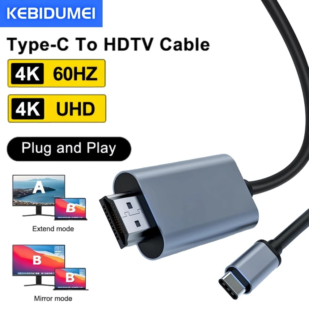 Video conversion cable HD 4K 60Hz 30HZ Type C to HDMI Same screen TV Computer 2 meter screen projection cable for iPhone 15
