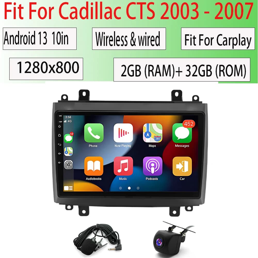 Fit For Carplay Stereo Wifi Multimedia Player Bluetooth Android 13 Car GPS RDS Navigation Radio For Cadillac CTS 2003 - 2007