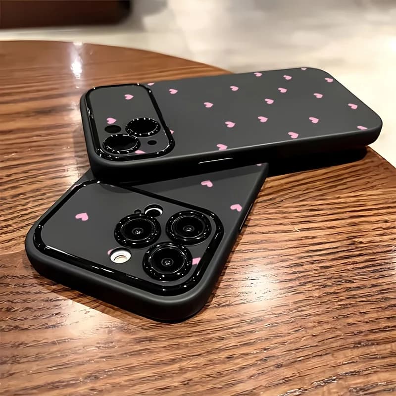 Pink heart phone case suitable for iPhone 17 16 15 14 13 12 11 Pro/Max/Plus anti drop and shock-absorbing frosted soft case