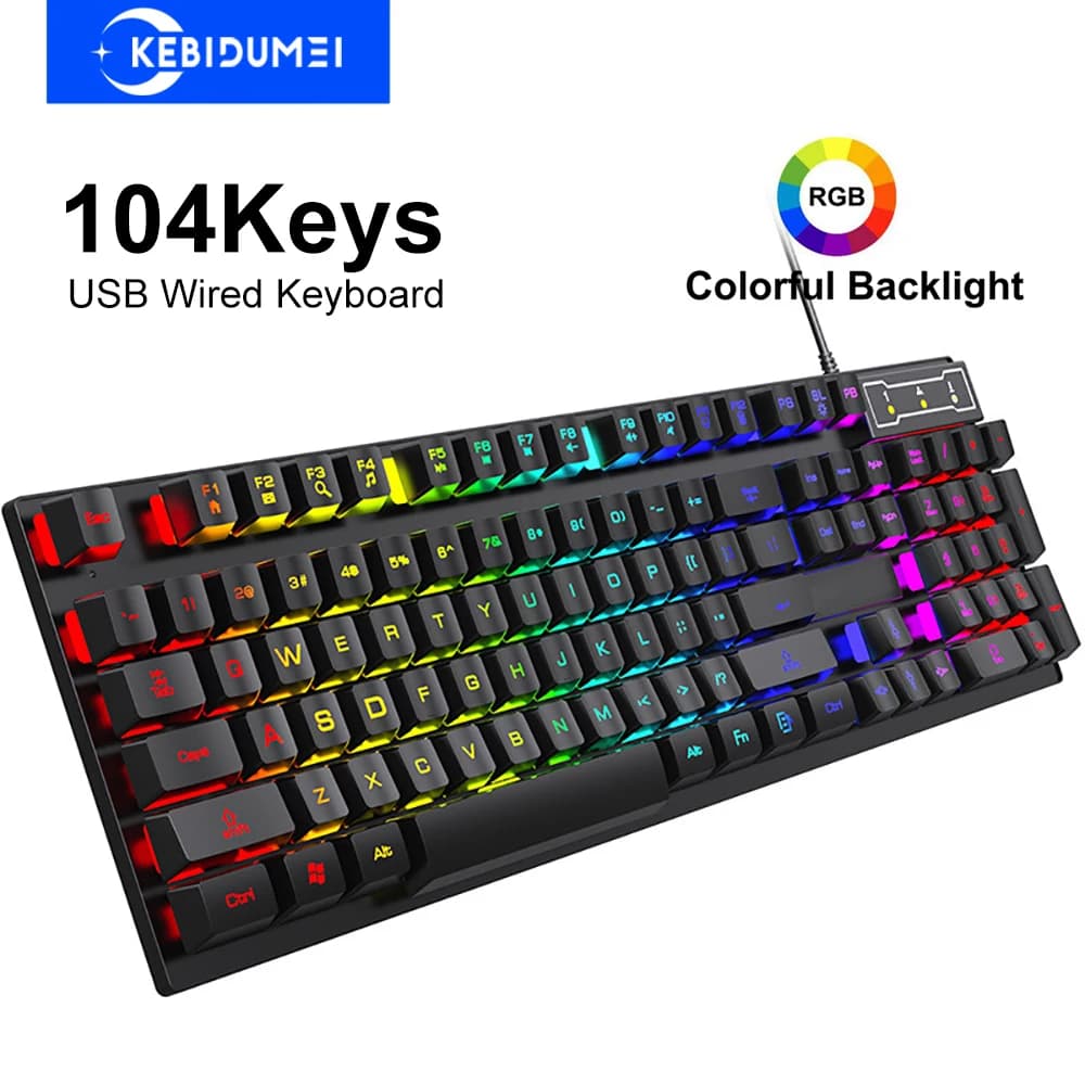 Tastiera cablata USB 104 tasti Tastiera da gioco colorata RGB Tastiera meccanica Tastiera standard per computer portatile Windows