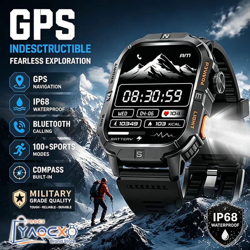 NEW GPS Sport Smart Watch Men Compass 3ATM Waterproof Outdoor LED Flashlight Health Monitoring Bluetooth Call 540mAh Smart Watch